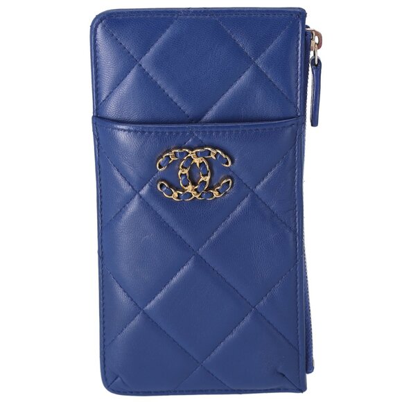 CHANEL 19 Matelasse Accessory Wallet Card Case AP1182 Blue Lambskin - Picture 1 of 6